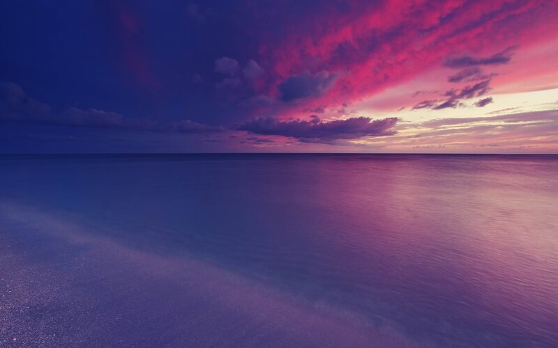 Purple Sunset over Ocean — Serene, Photograph, Sky, Clouds, Pink