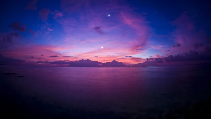 Purple Sunset over Ocean — Serene, Photograph, Sky, Clouds