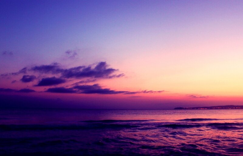 Purple Sunset over Ocean — Serene, Photograph