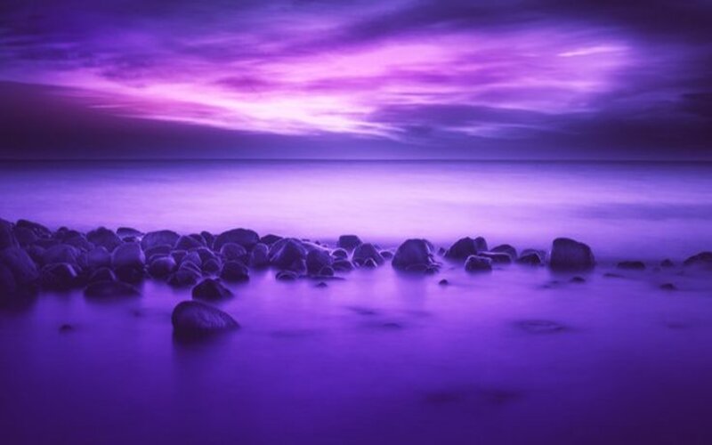 Purple Sunset over Rocks — Serene