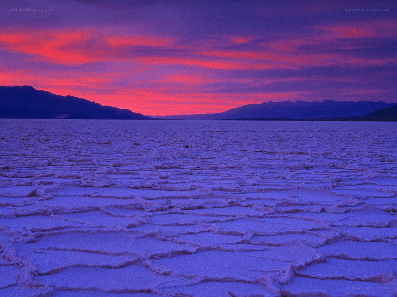 Purple sunset over salt flats