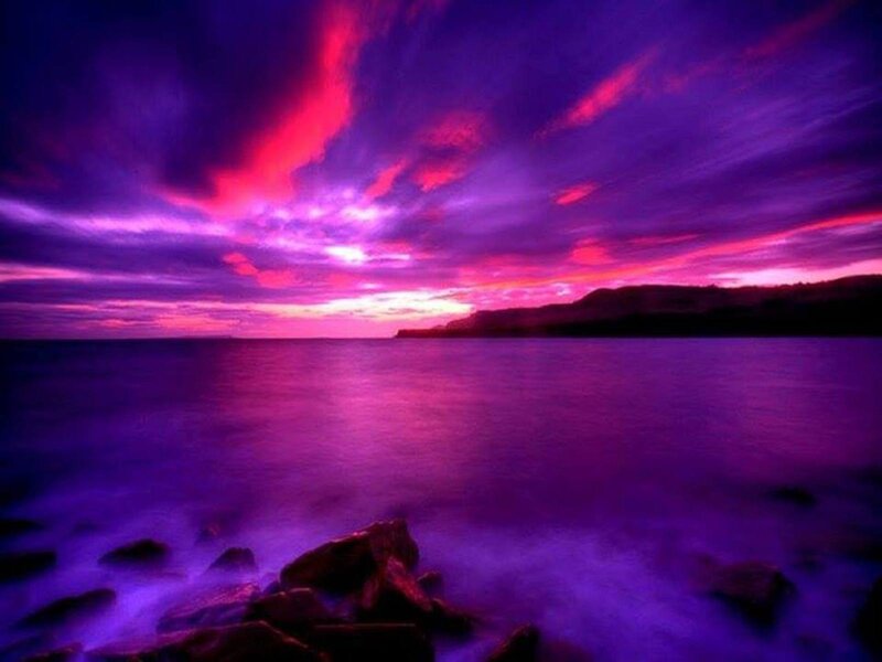 Purple Sunset over Sea — Dramatic, Photograph, Sky