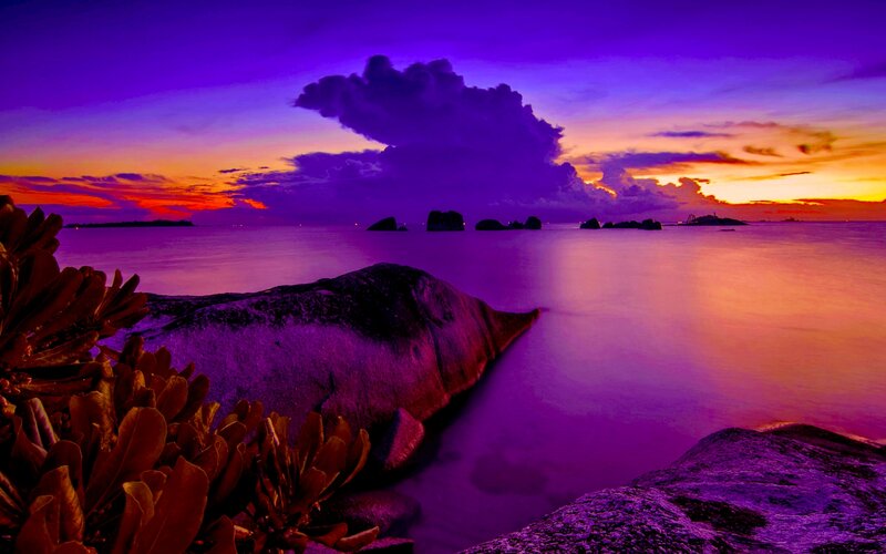 Purple Sunset over Sea — Dramatic, Photograph