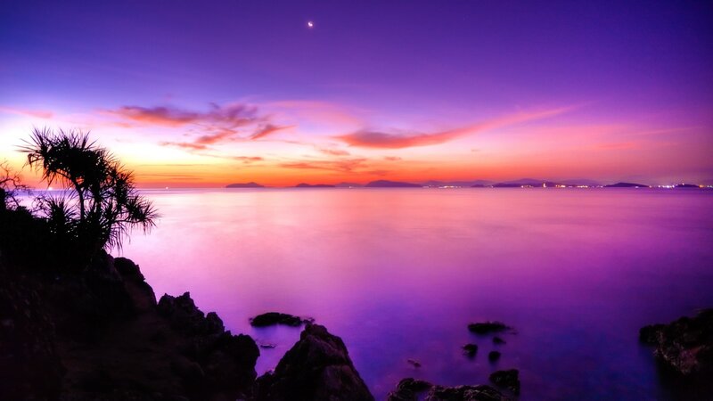 Purple Sunset over Sea — Serene, Photograph, Clouds