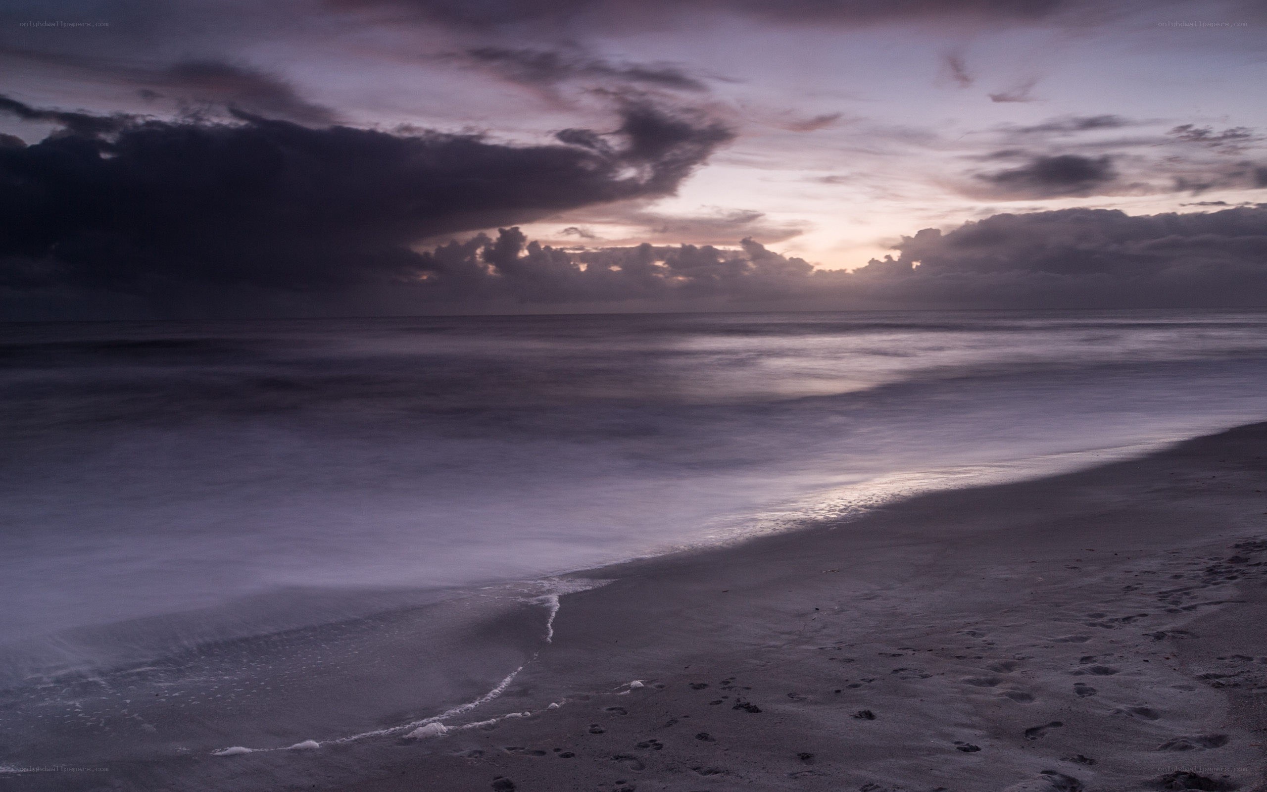 Purple sunset over the beach