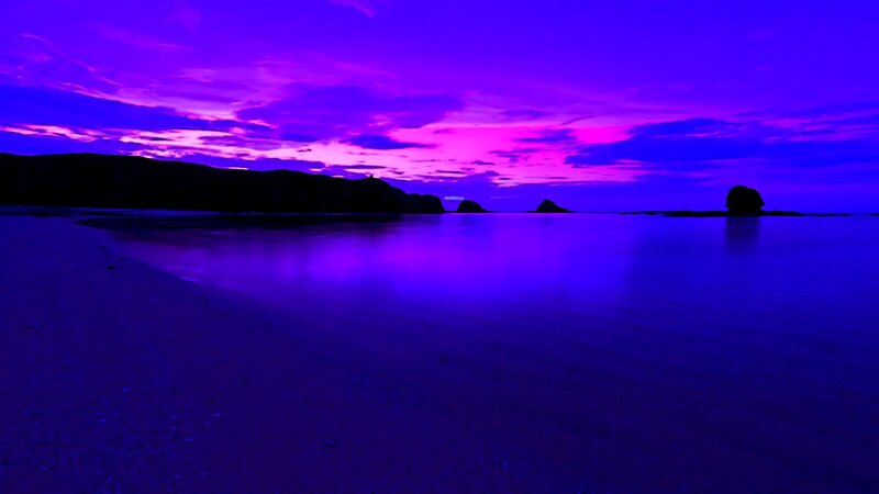Purple sunset over the beach