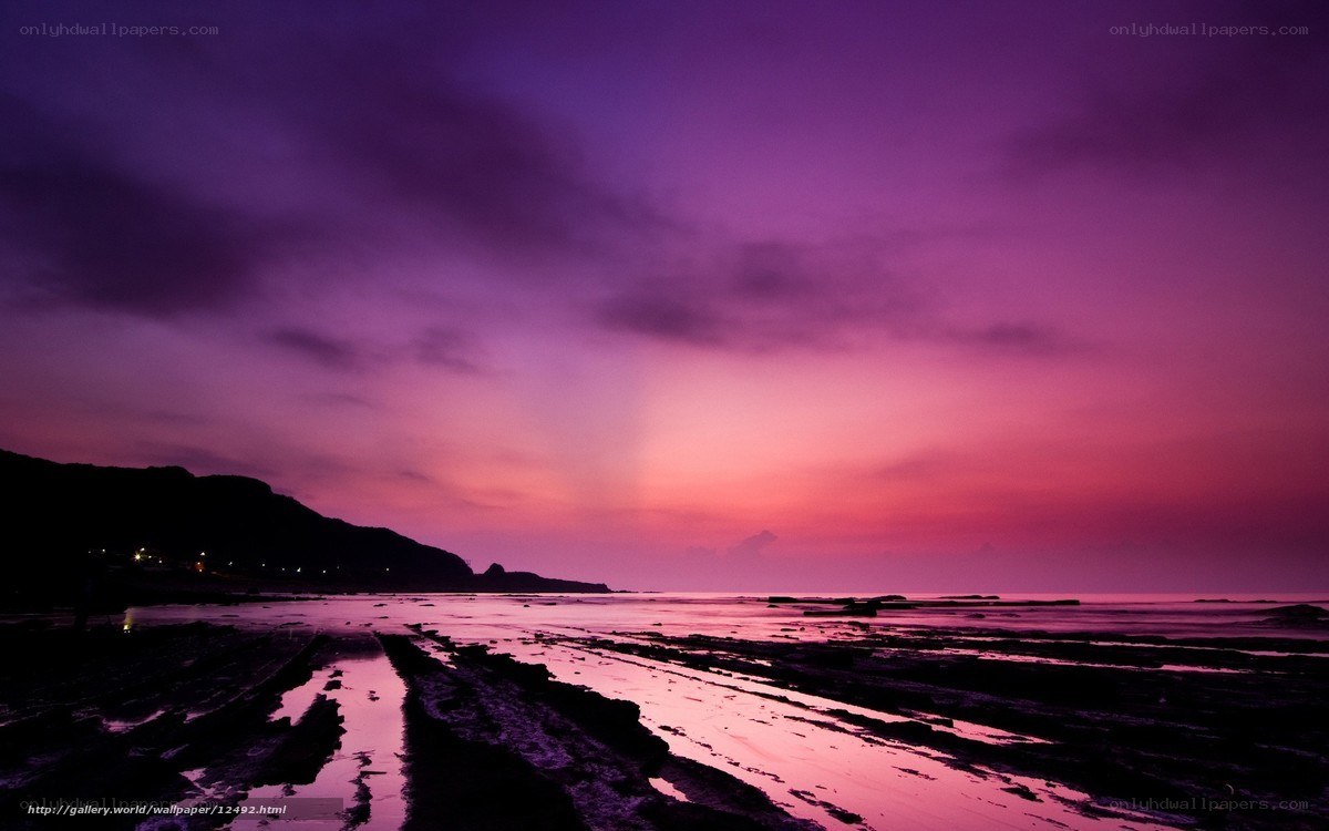 Purple sunset over the beach