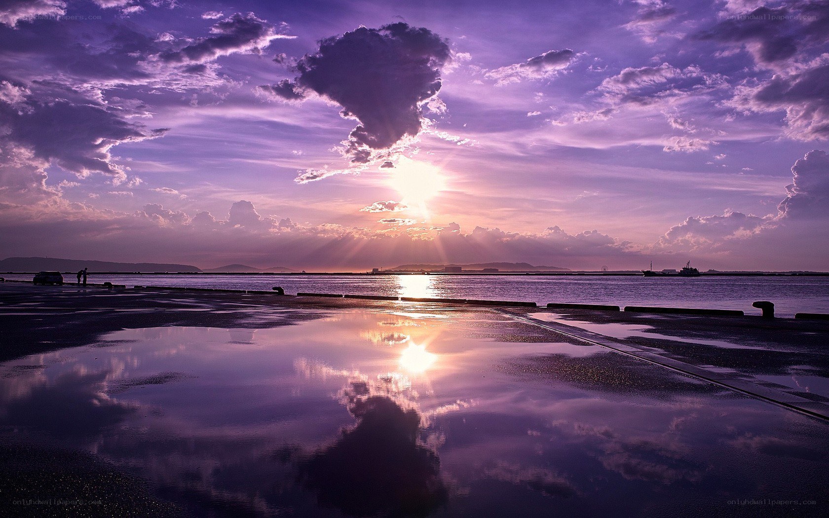 Purple sunset over the harbor