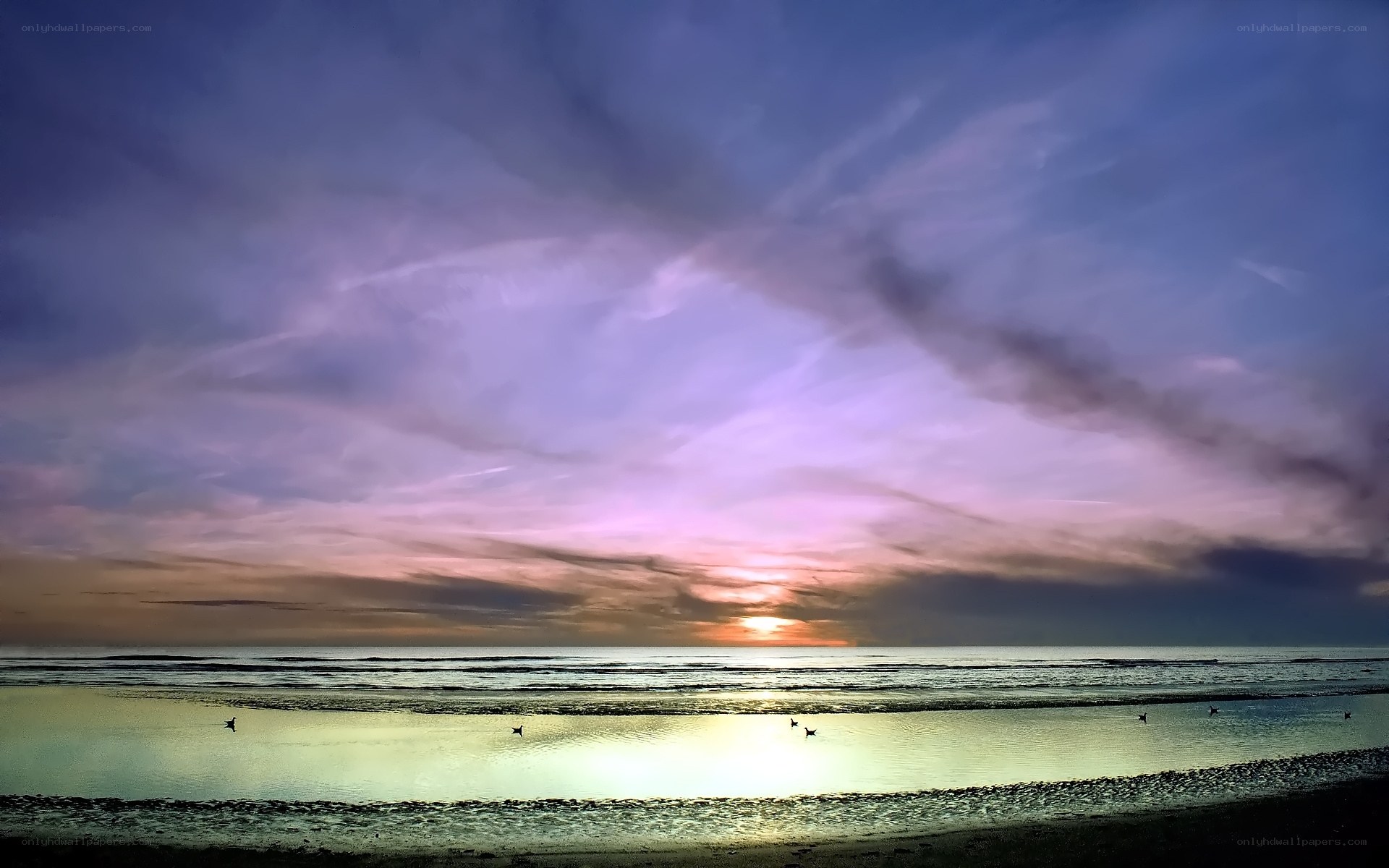 Purple sunset over the ocean