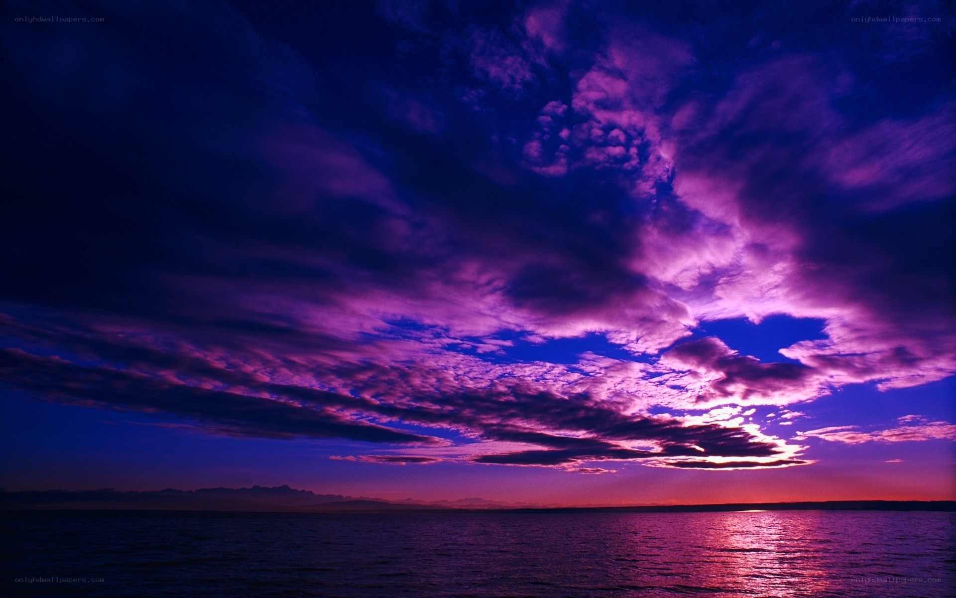 Purple sunset over the sea