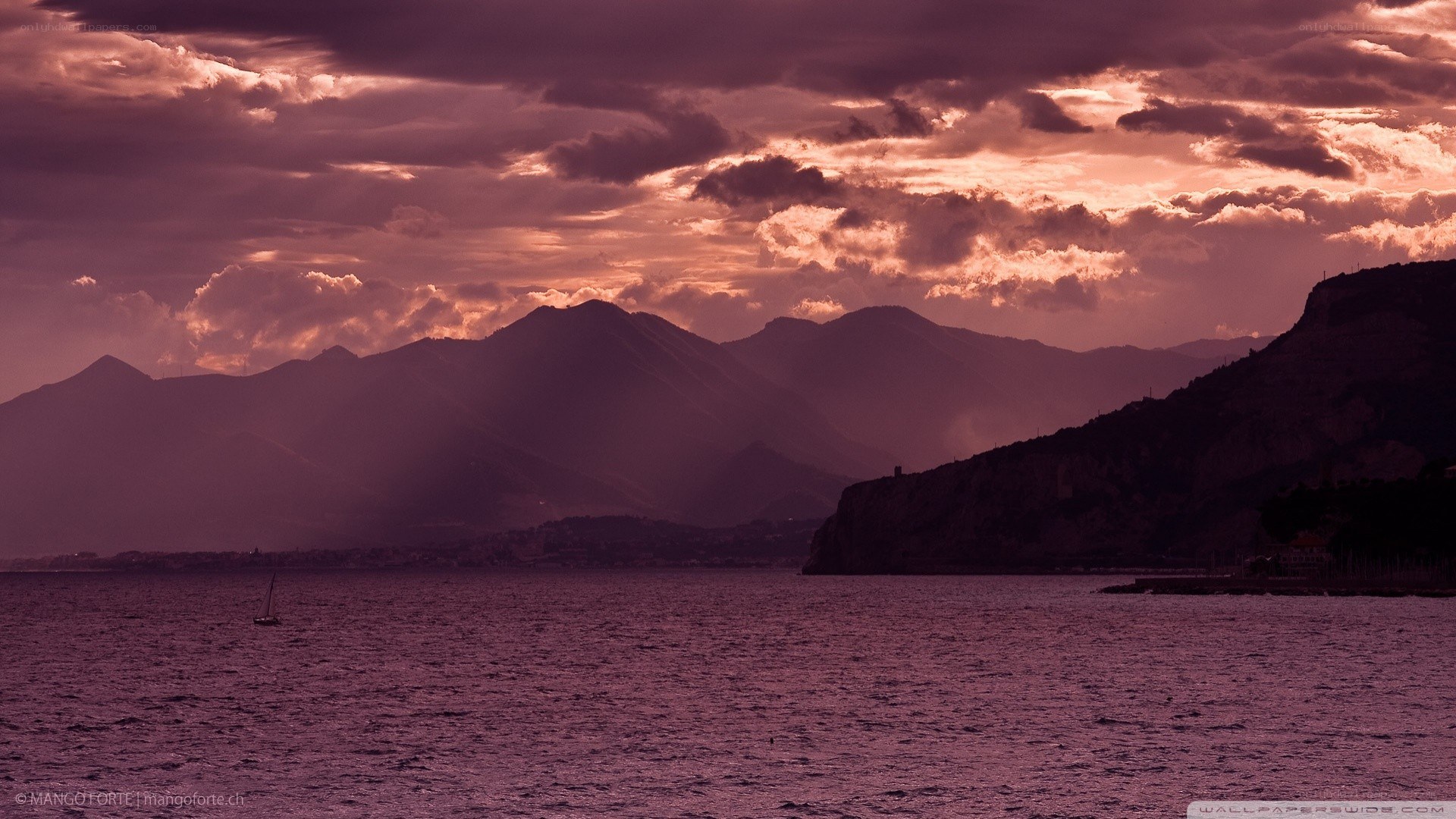Purple sunset over the sea