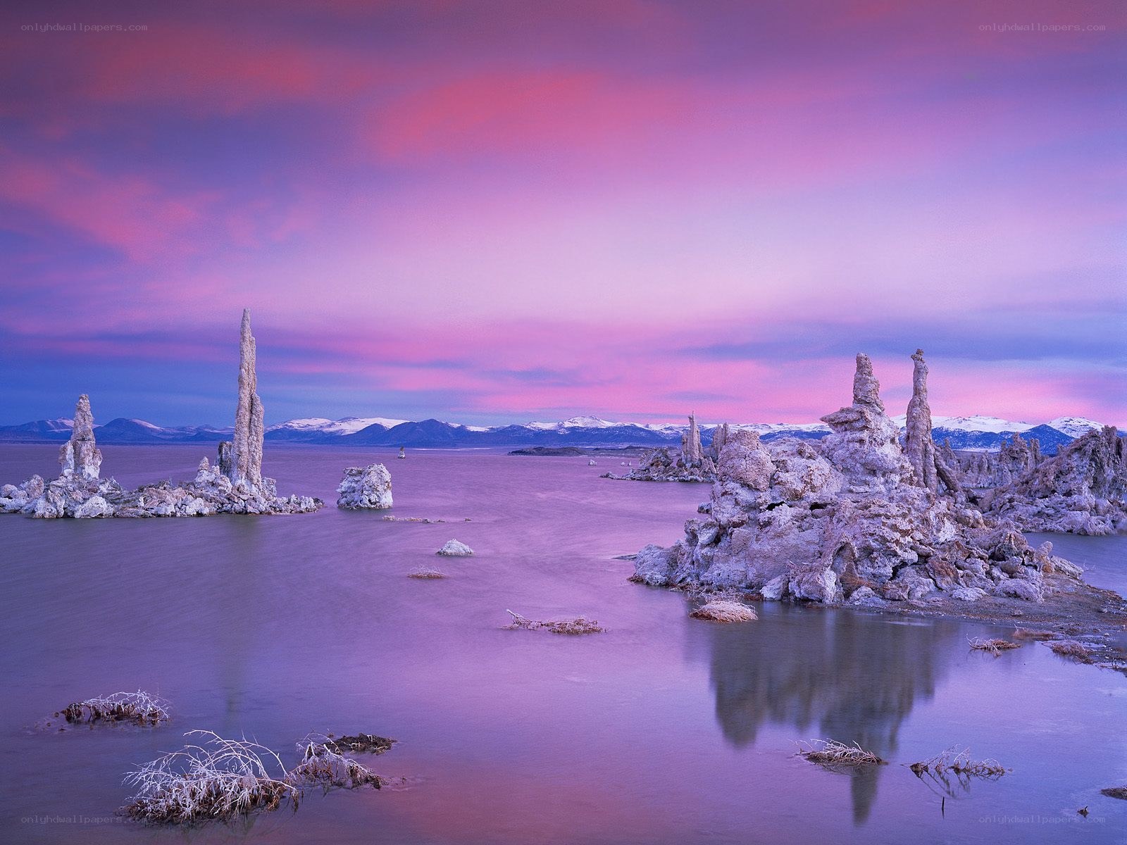 Purple sunset over tufa formations