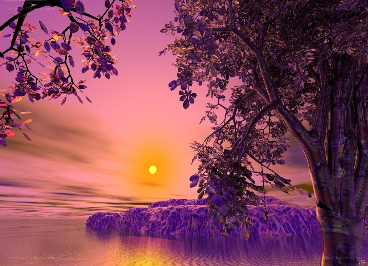 Purple sunset over water
