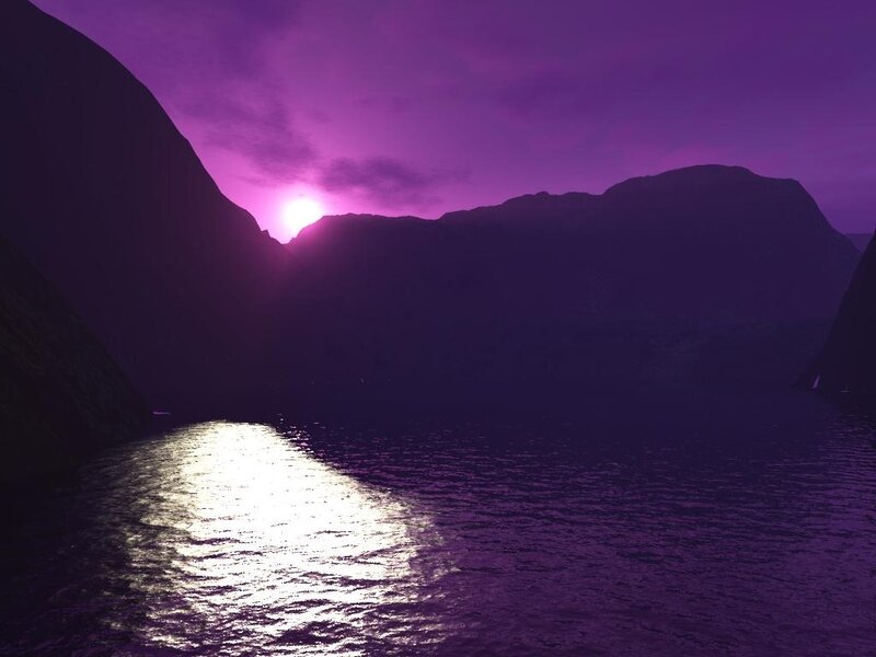 Purple Sunset over Water — Dramatic, 3d Render