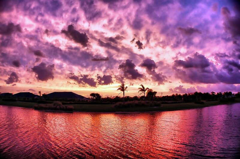 Purple Sunset over Water — Dramatic, Photograph