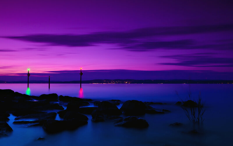 Purple Sunset over Water — Serene, Photograph
