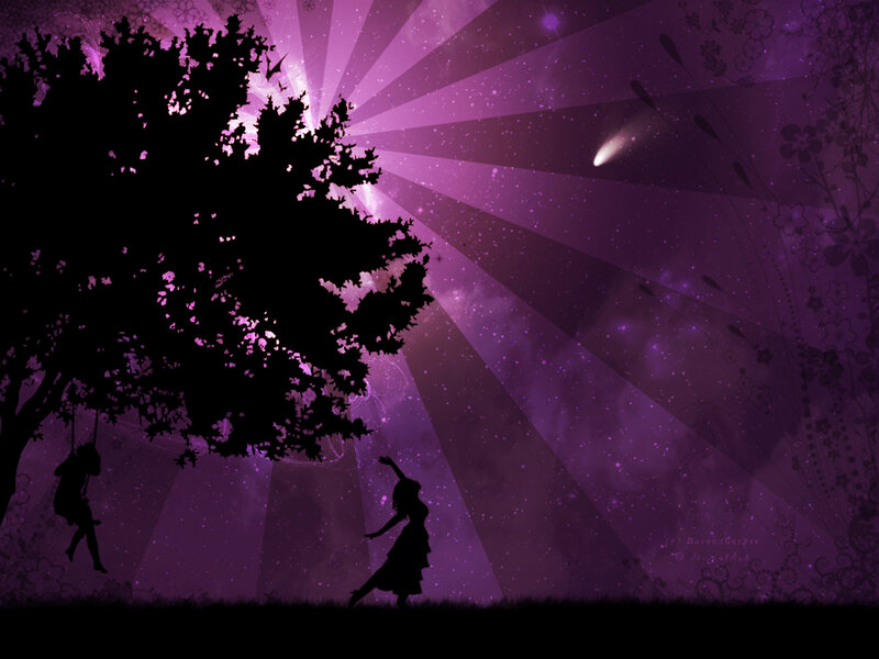 Purple sunset silhouette scene