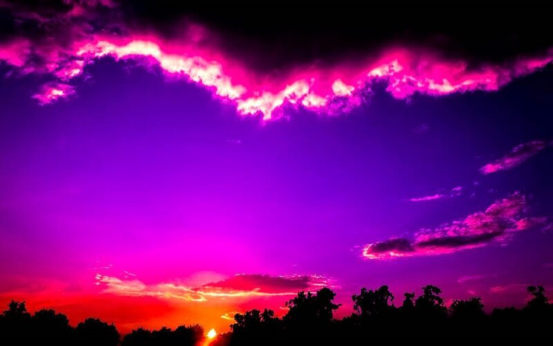 Purple Sunset Sky — Dramatic, Photograph, Clouds, Trees