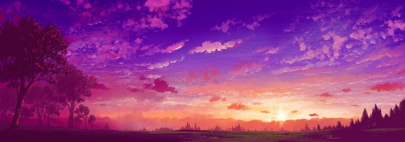 Purple Sunset Sky — Serene, Digital Art