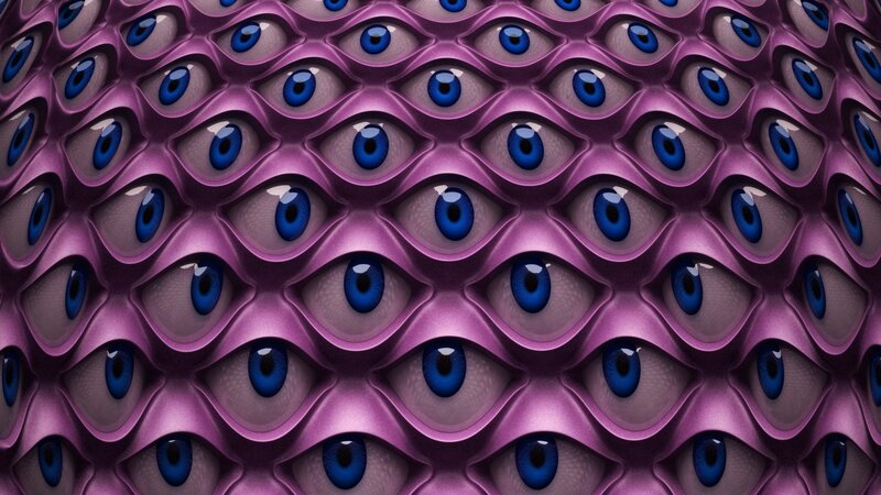 purple surface with blue eyes