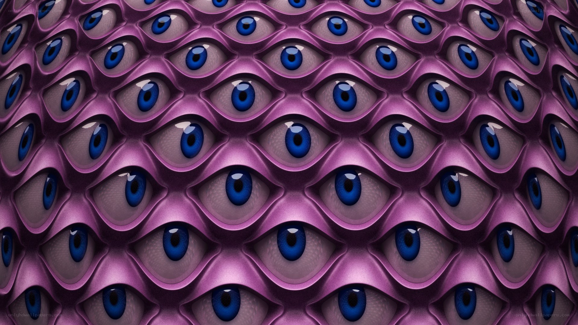 purple surface with blue eyes