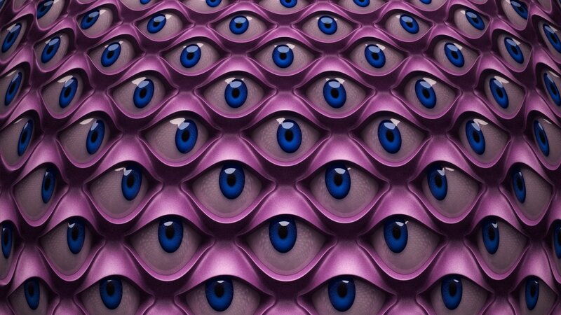 purple surface with blue eyes
