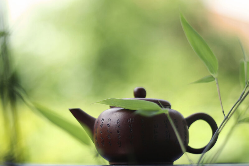 Purple Teapot with Bamboo