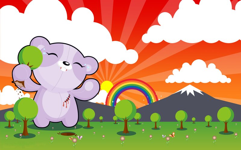 Purple Teddy Bear — Red, Cheerful