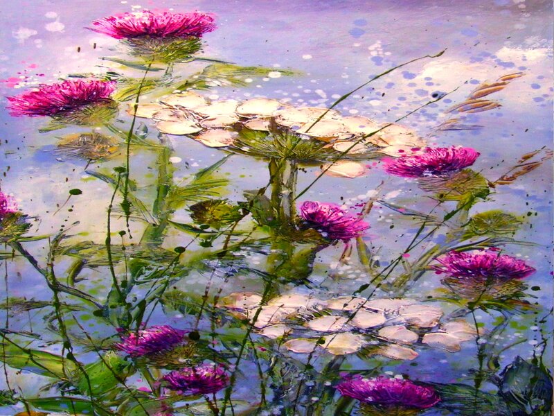 Purple Thistles in Water
