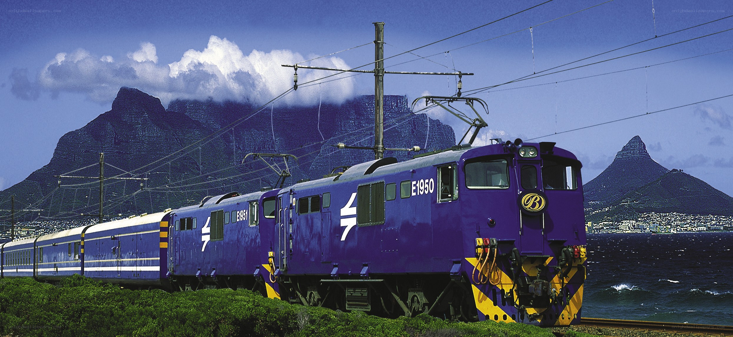 Purple train near Table Mountain
