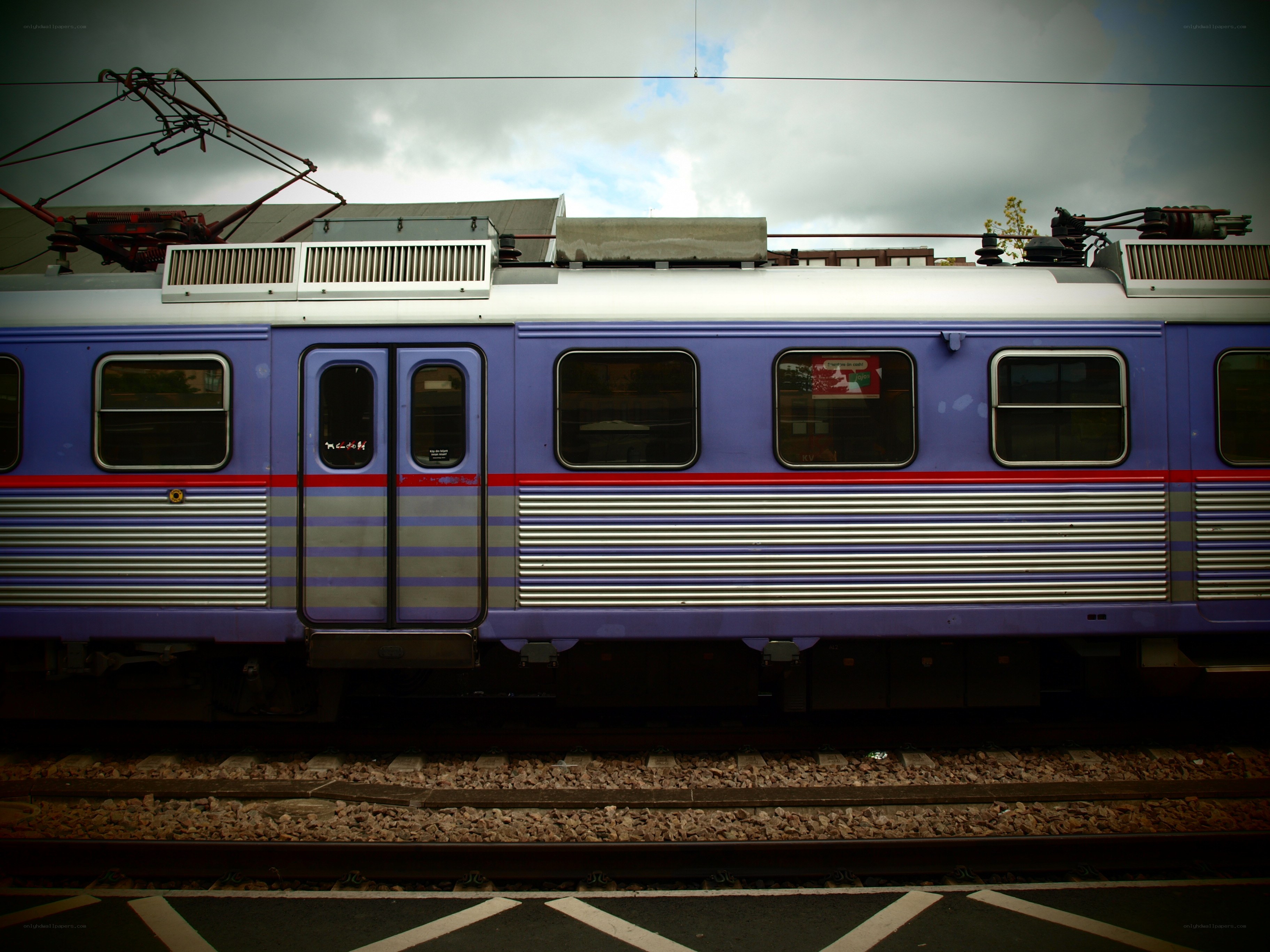purple train on tracks