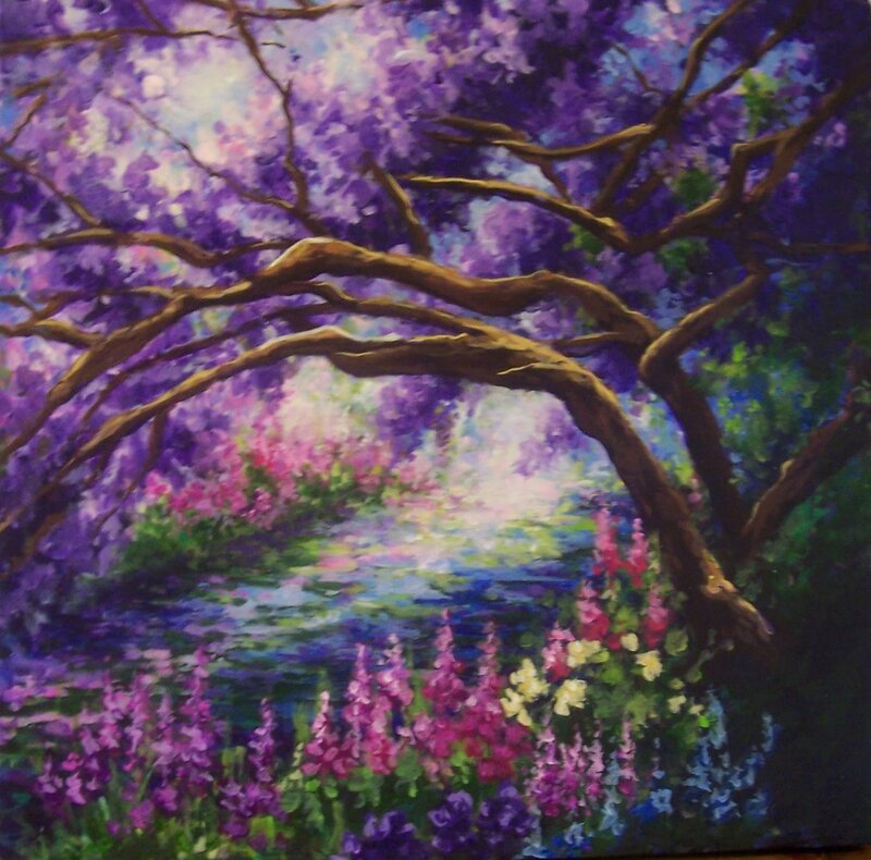 Purple Tree Garden Scene