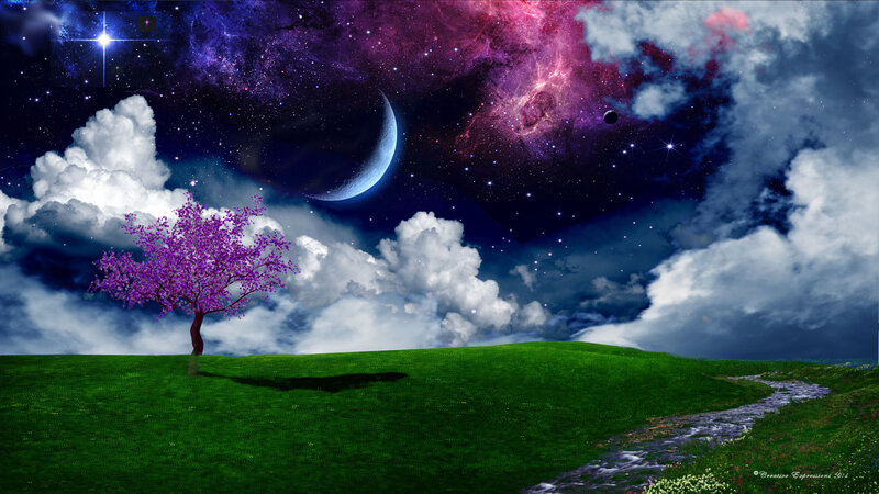 Purple Tree on Green Hill