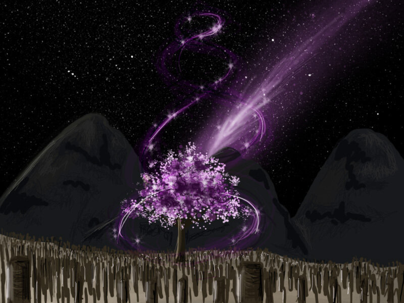 purple tree under starry sky