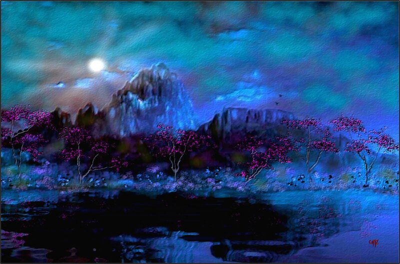 Purple Trees by Lake — Blue