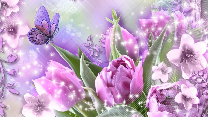 Purple Tulips and Butterfly