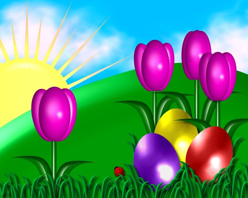Purple Tulips and Easter Eggs — Green