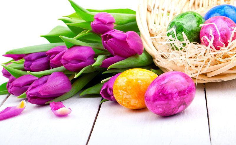 Purple Tulips and Easter Eggs