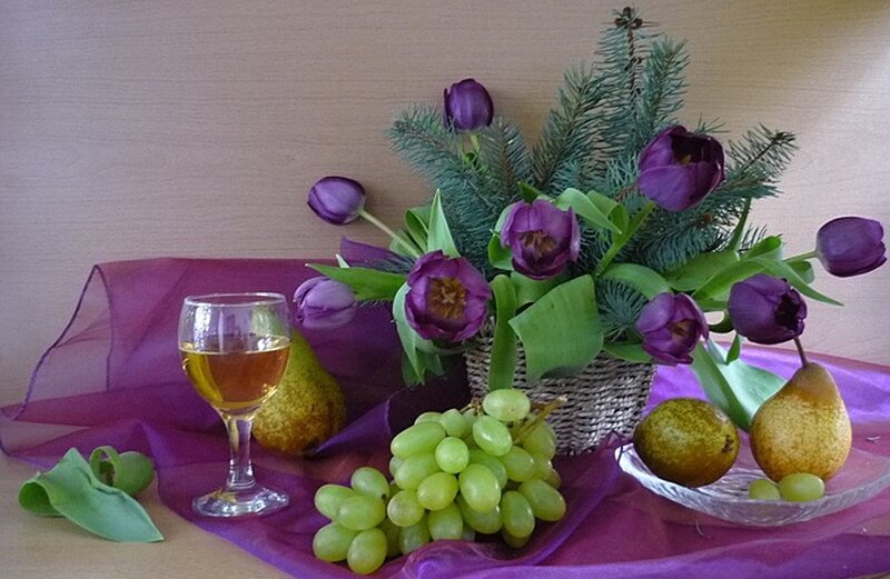 Purple Tulips and Fruit — Calm