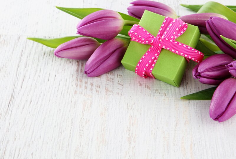 Purple Tulips and Gift Box