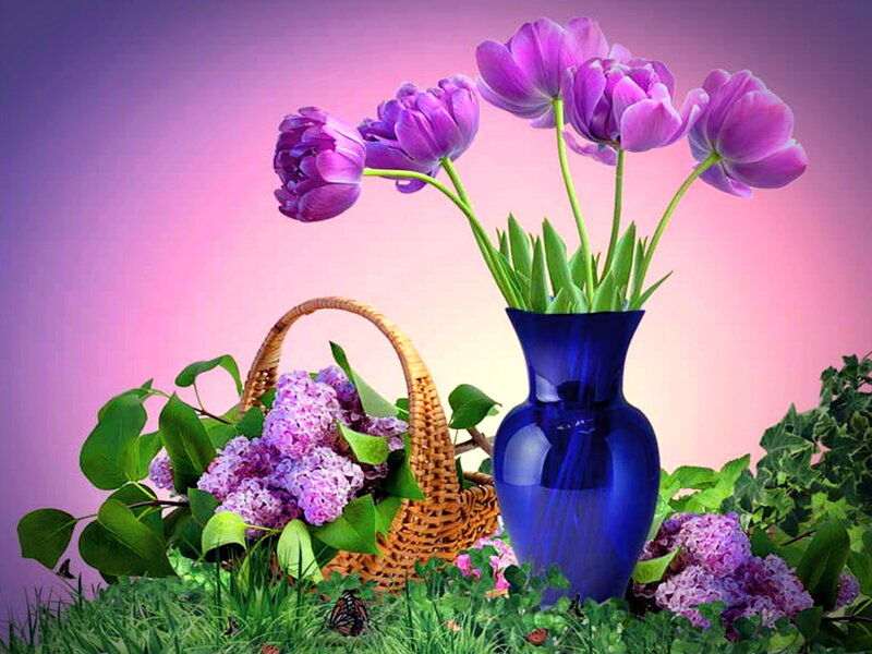 Purple Tulips and Lilacs — Serene