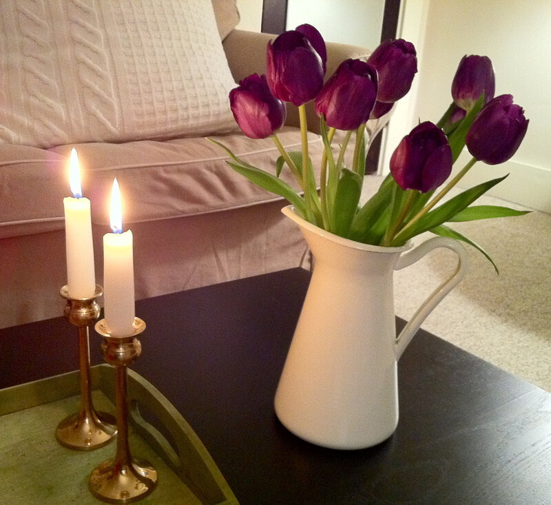 Purple Tulips in Pitcher