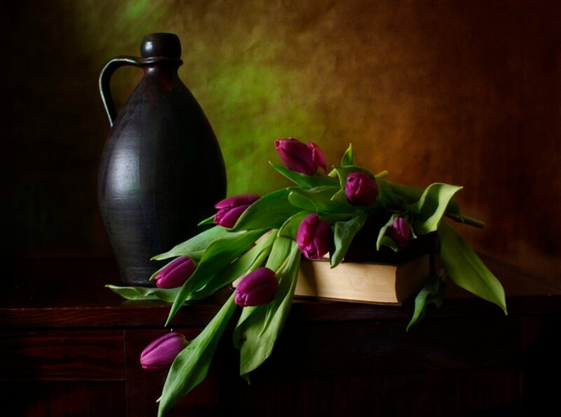 Purple Tulips on Book