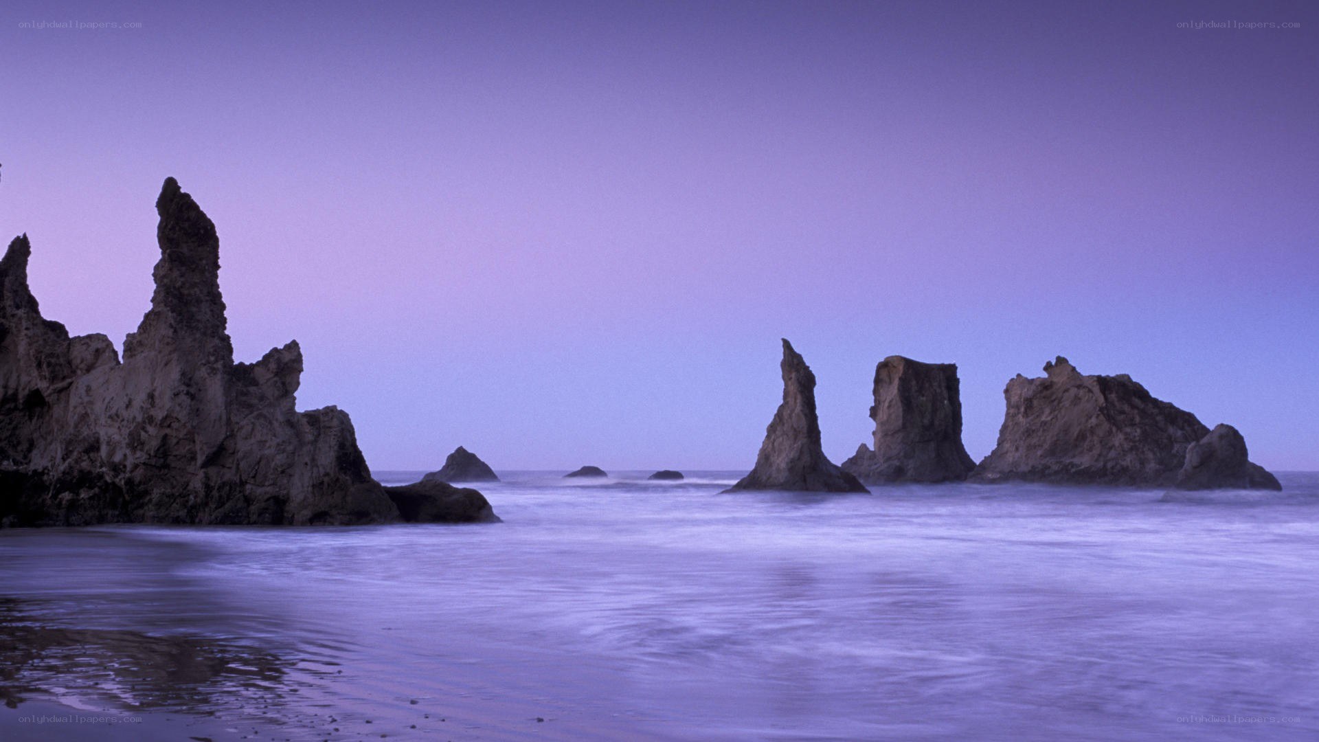Purple twilight at sea stacks