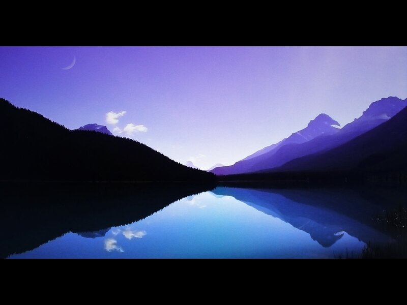 Purple twilight lake and mountains