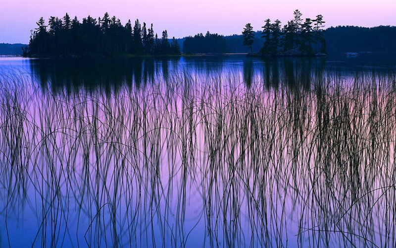 Purple twilight on a calm lake