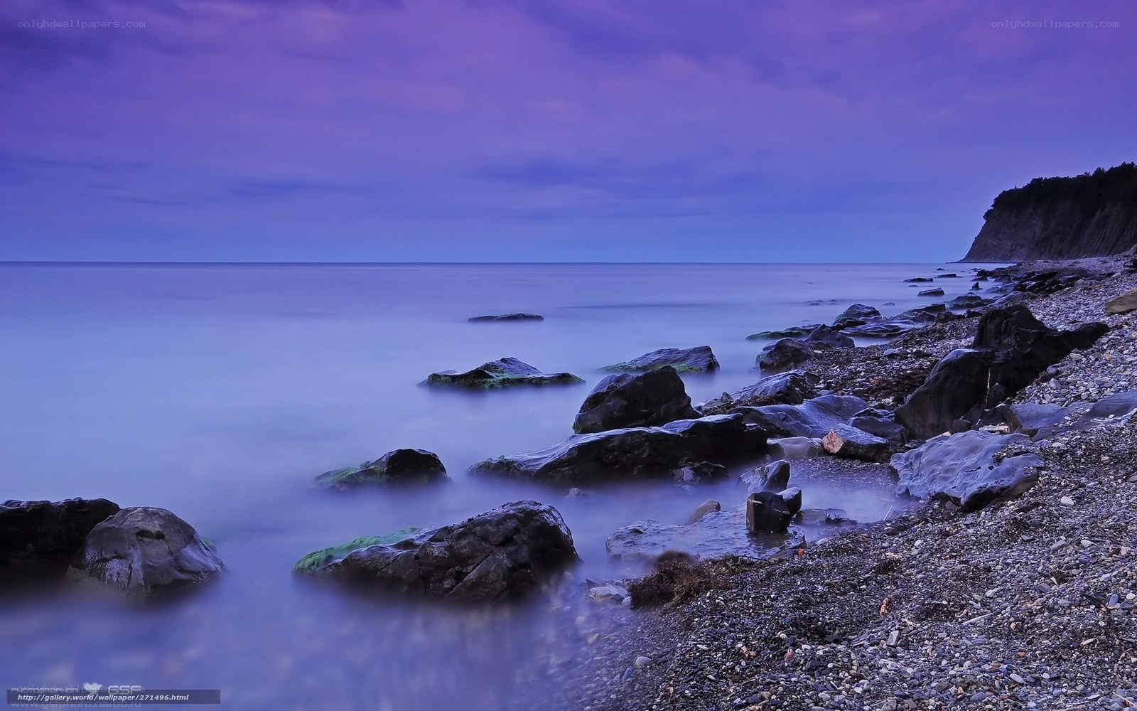 Purple twilight on a rocky shore