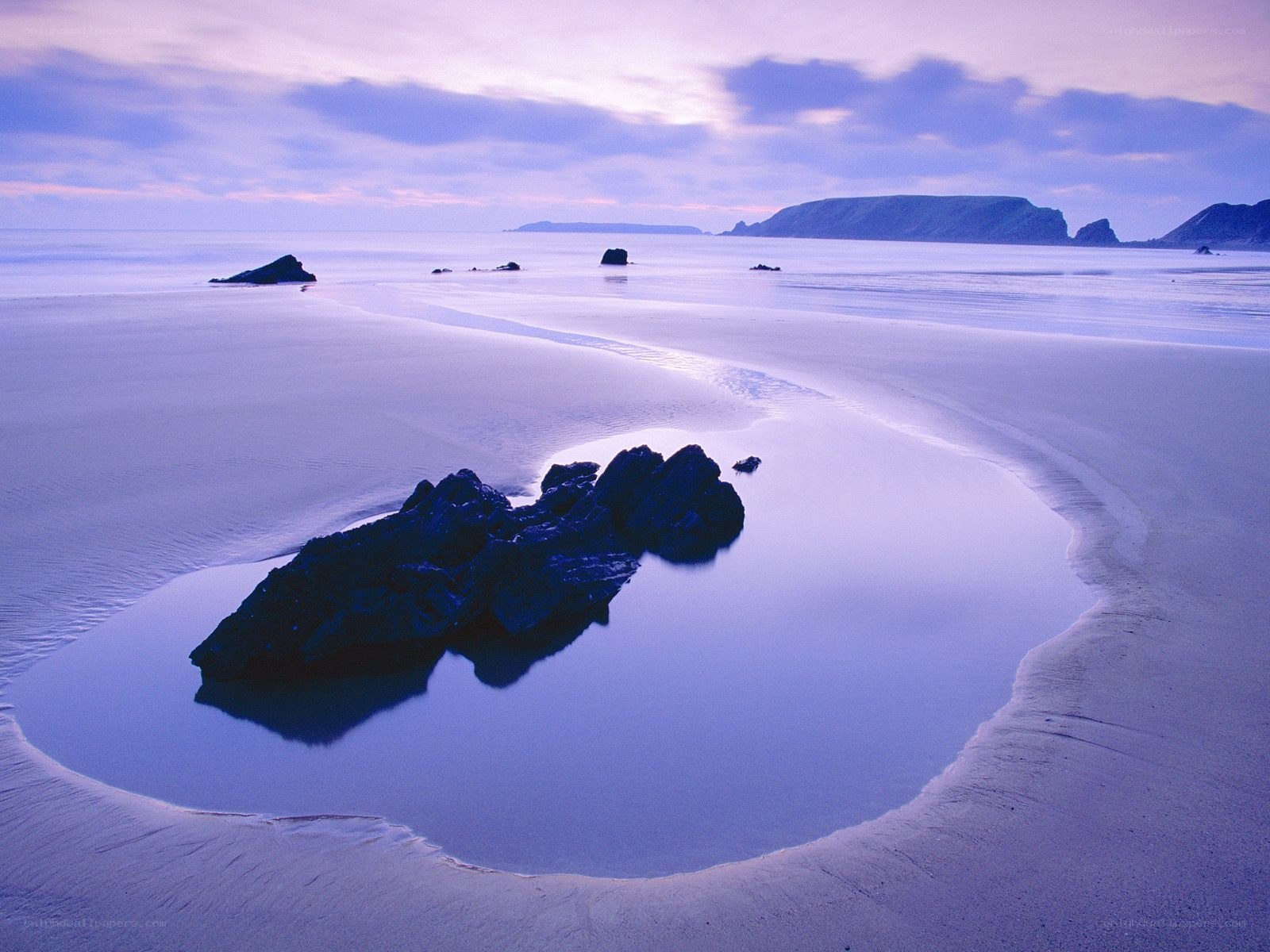Purple twilight on a sandy beach
