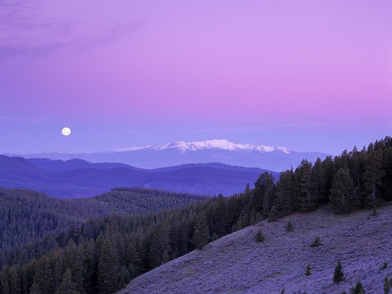 Purple twilight over mountain range