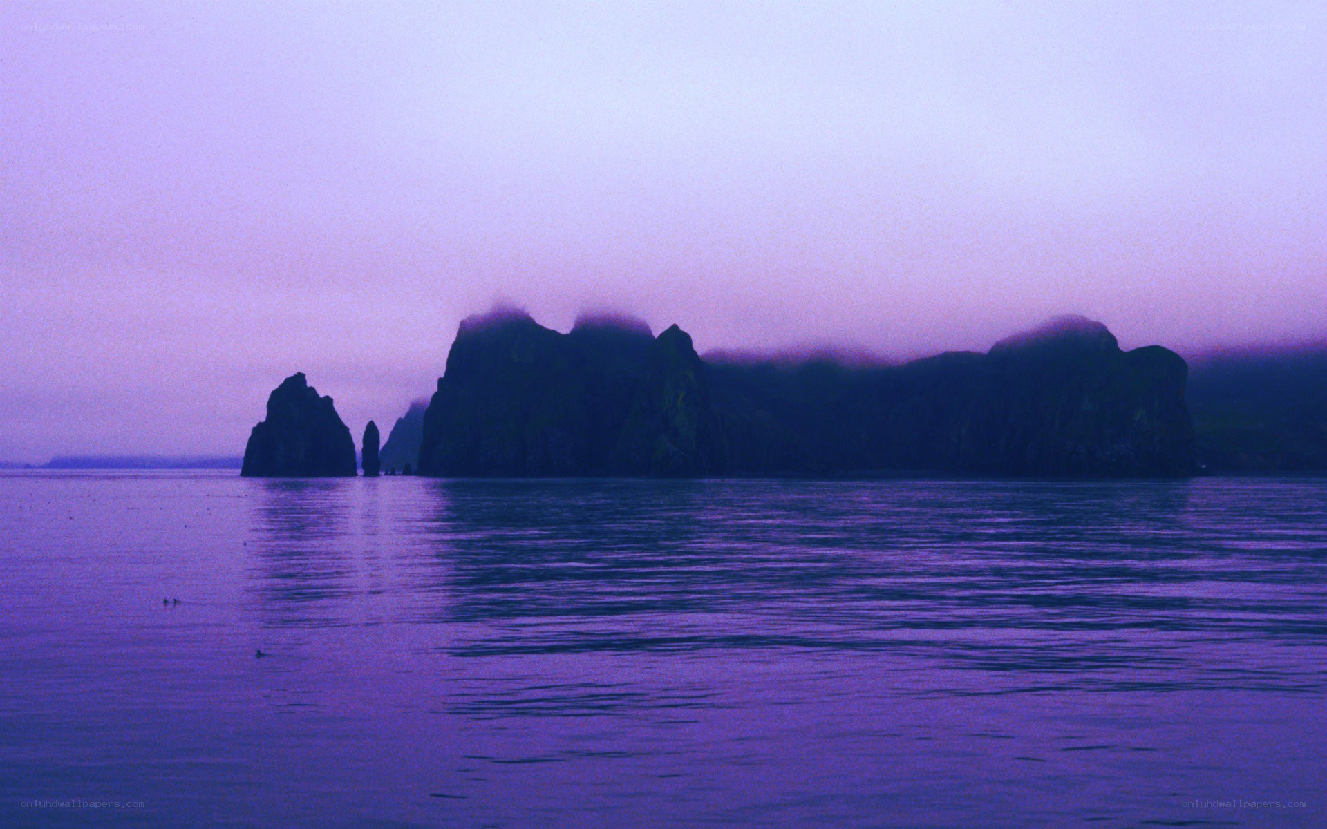 Purple twilight over sea stacks